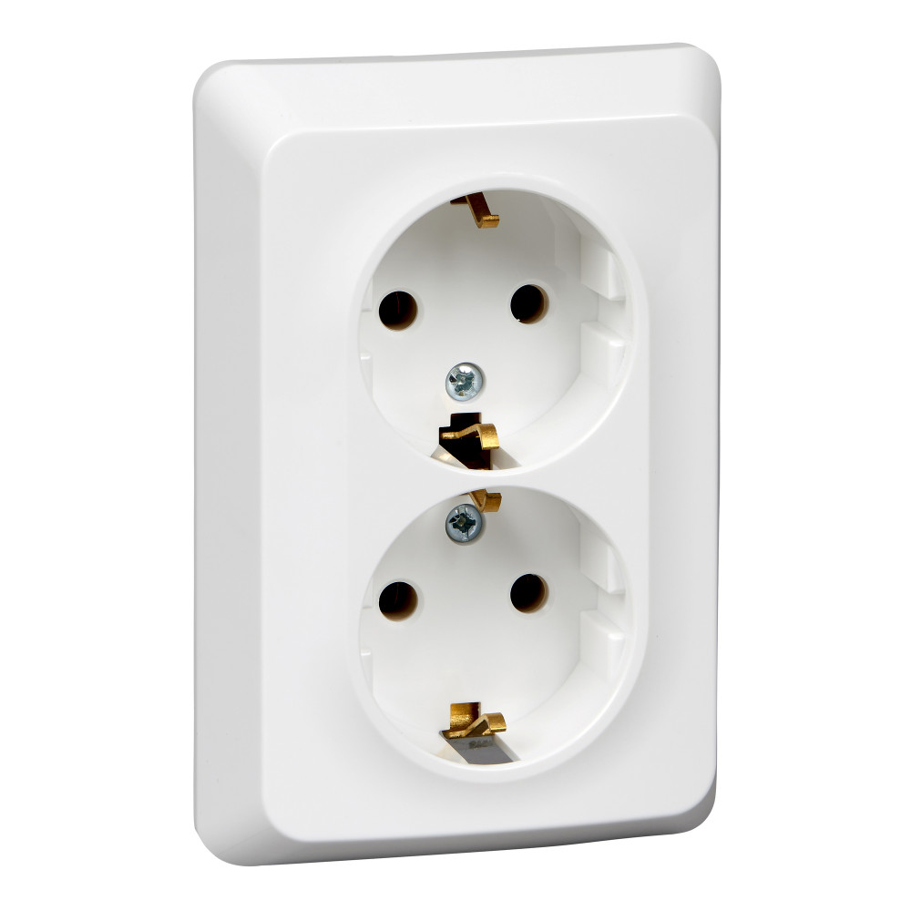 ЭТЮД С/У РОЗЕТКА двойная с заземлением без шторок, 16А 250B, БЕЛЫЙ