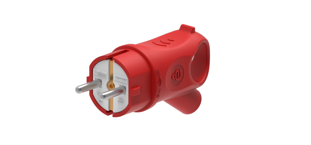 MULTISET Вилка 2К+З угловая каучуковая 16 А/250 В IP44 КРАСНАЯ