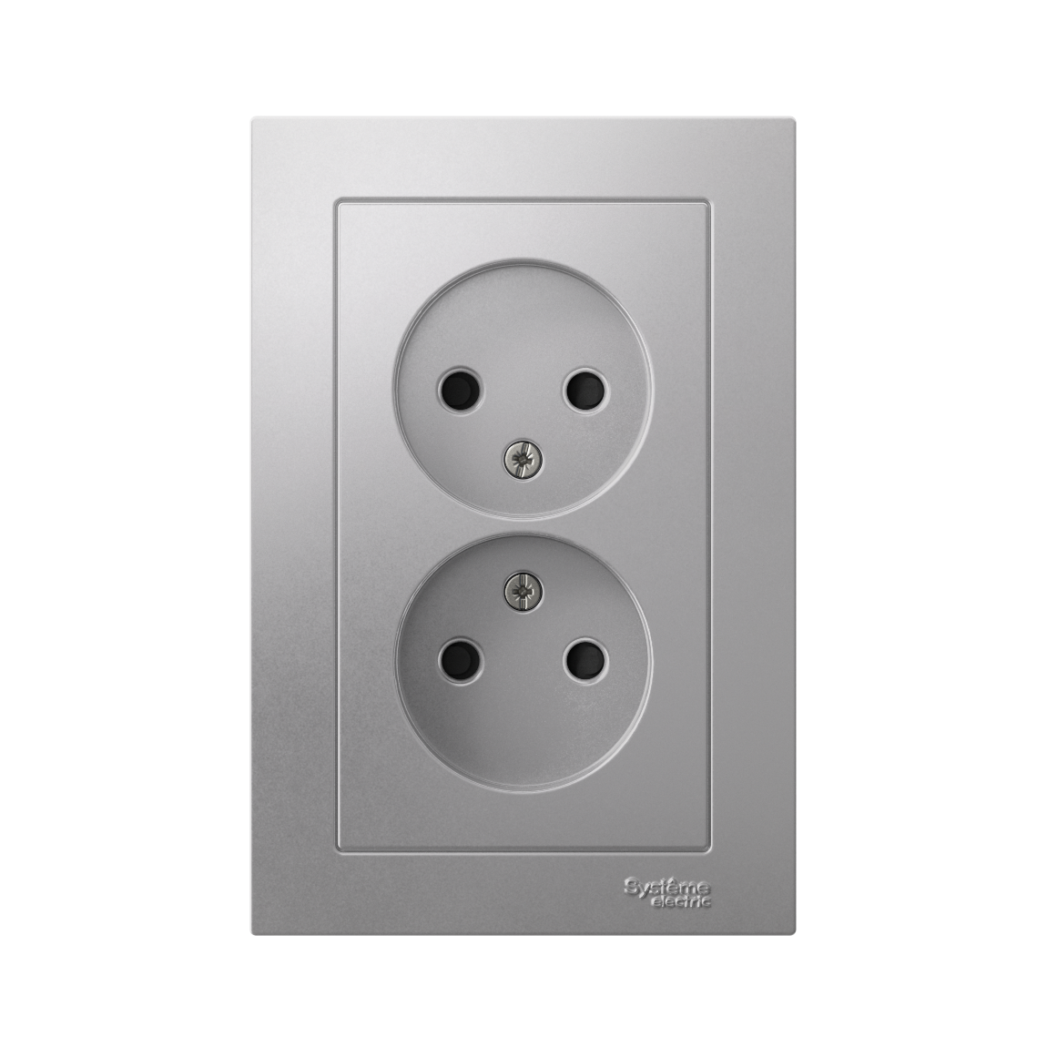 ATLASDESIGN РОЗЕТКА двойная без заземления со шторками, 16А, в сборе, АЛЮМИНИЙ