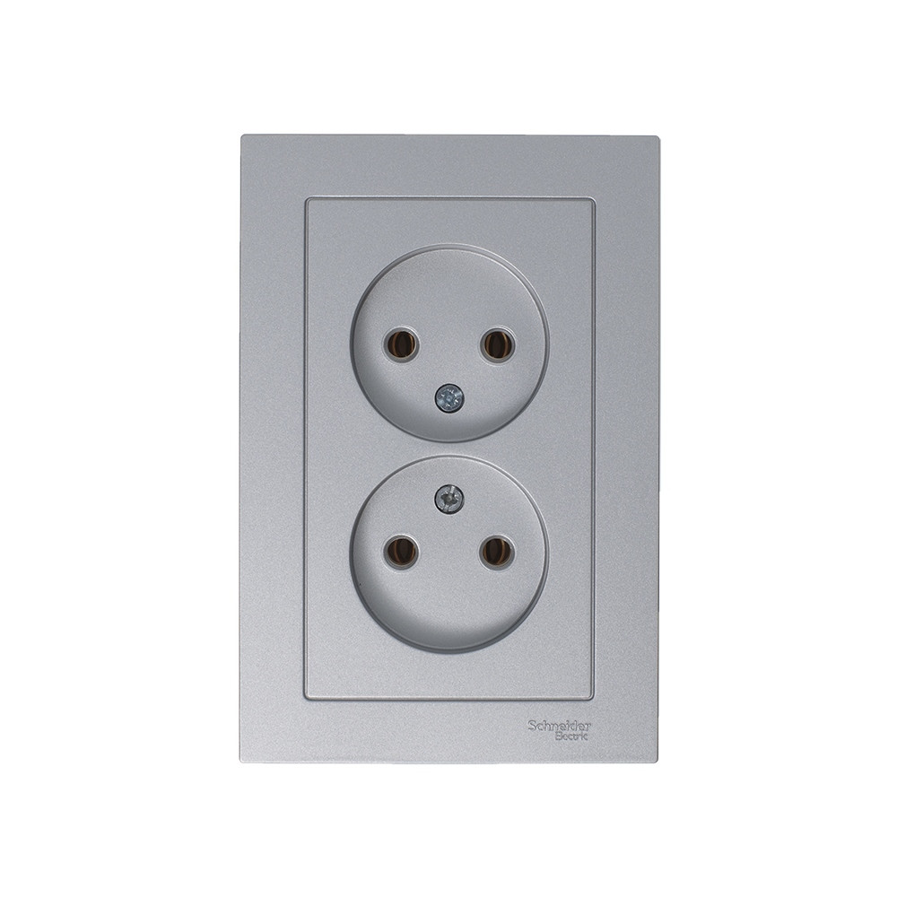 ATLASDESIGN РОЗЕТКА двойная без заземления, 16А, в сборе, АЛЮМИНИЙ