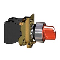 XB4BK134G5 - Переключатель с подсветкой, металл, красный, Ø22, 3 позиции, фиксация, 110…120 V AC, 1 НО + 1 НЗ