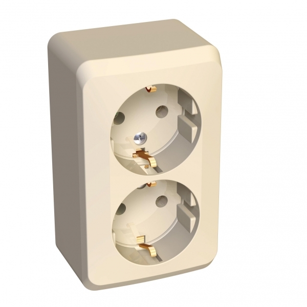 ЭТЮД О/У РОЗЕТКА двойная с заземлением без шторок, 16А, 250B, КРЕМОВЫЙ