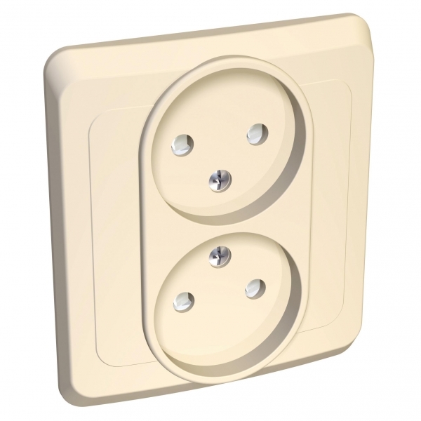 ЭТЮД С/У РОЗЕТКА двойная без заземления со шторками, 16А 250B, КРЕМОВЫЙ