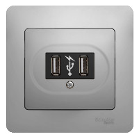 GLOSSA USB РОЗЕТКА, 5В /1400 мА, 2 х 5В /700 мА, механизм, АЛЮМИНИЙ