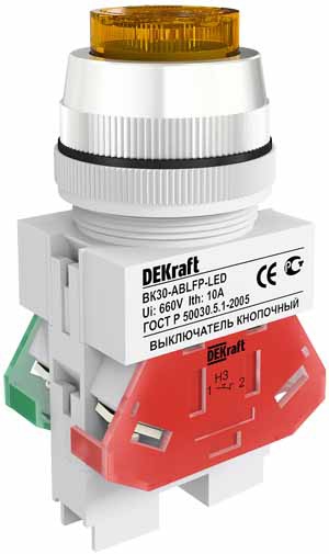Выкл. кноп. ABLFP D30 ЖЕЛТЫЙ LED 220В ВK-30
