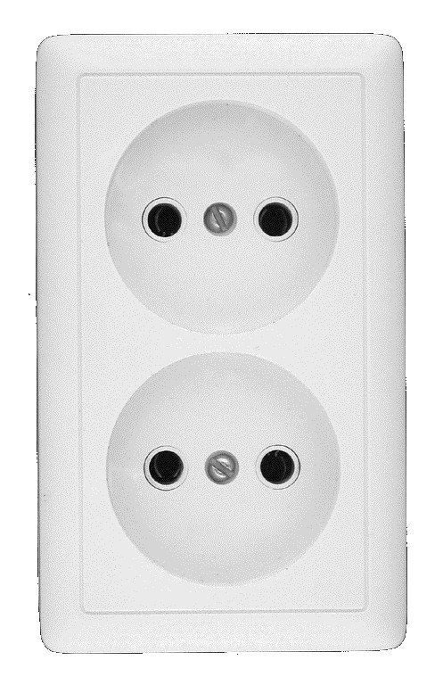 ХИТ О/У РОЗЕТКА двойная без заземления без шторок, 16А, 250В, БЕЛЫЙ