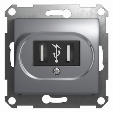 GLOSSA USB РОЗЕТКА, 5В /1400 мА, 2 х 5В /700 мА, механизм, АЛЮМИНИЙ