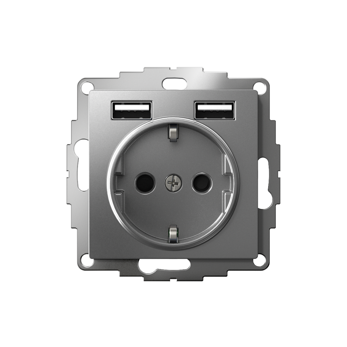 ATLASDESIGN РОЗЕТКА 16А c 2 USB A+A, 5В/2,4А, 2х5В/1,2А, механизм, СТАЛЬ