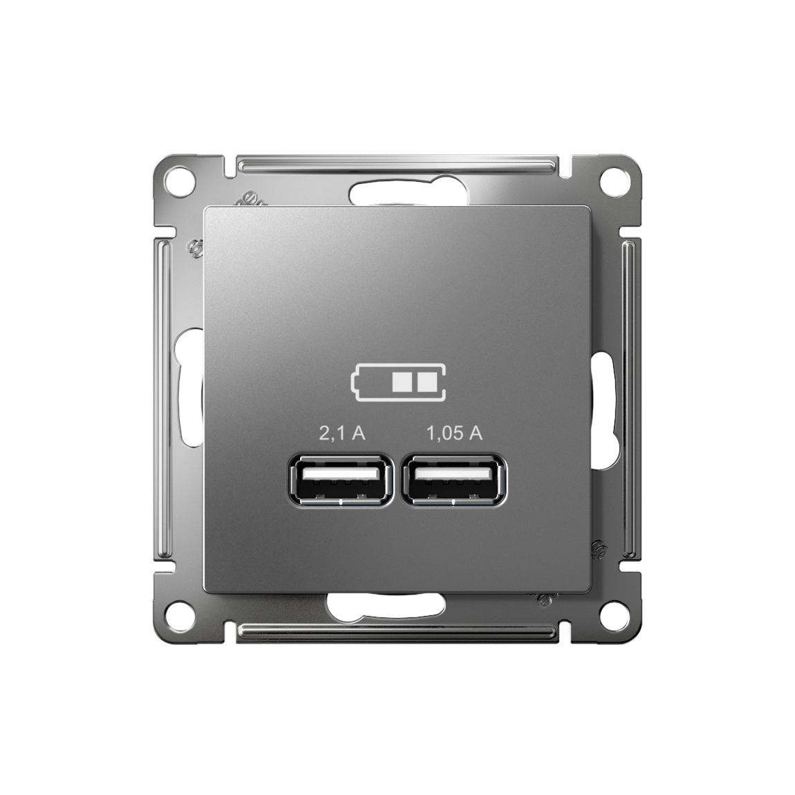 ATLASDESIGN USB РОЗЕТКА A+A, 5В/2,1А, 2х5В/1,05А, механизм, СТАЛЬ