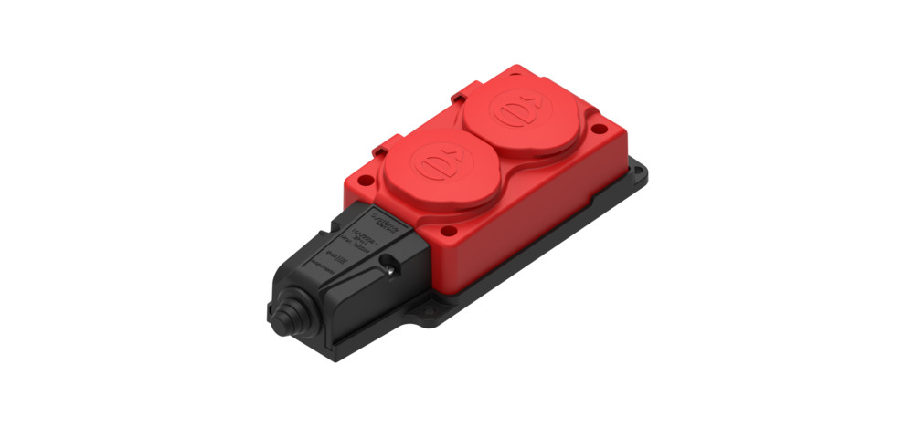 MULTISET Колодка 2х розетка 2К+З каучуковая 16 А/250 В IP44 КРАСНАЯ