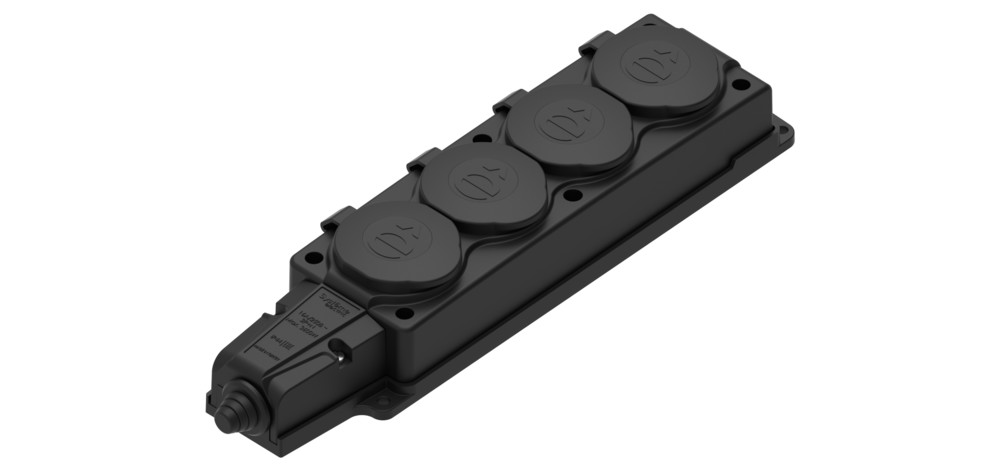 MULTISET Колодка 4х розетка 2К+З каучуковая 16 А/250 В IP44 ЧЁРНАЯ