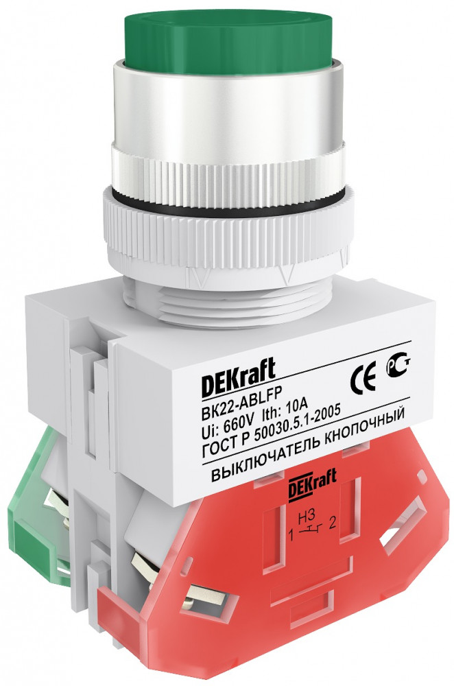 Выкл. кноп. ABLFP D22 ЗЕЛЕНЫЙ 220В ВK-22