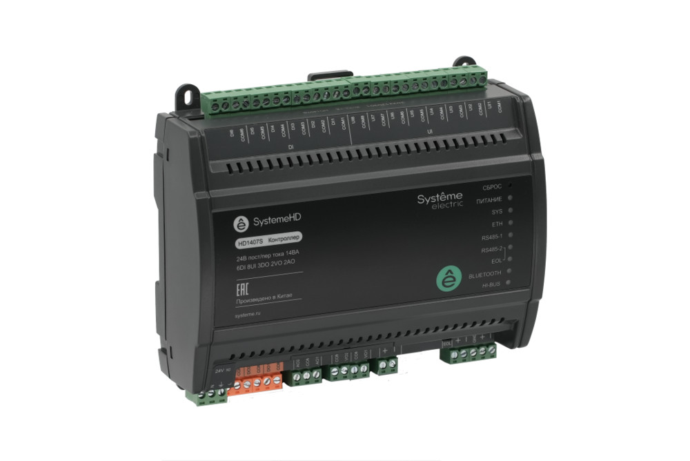 Контроллер SystemeHD, 6DI 8UI 3DO 2AO 2VO Ethernet 3RS485 BACnet Modbus ~24В/=24В