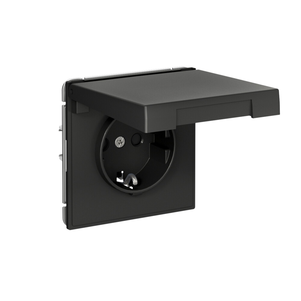 ARTGALLERY РОЗЕТКА с заземл. со шторк. с крышк., 16А, IP20,  механизм, быстрозажим. клем., БАЗАЛЬТ