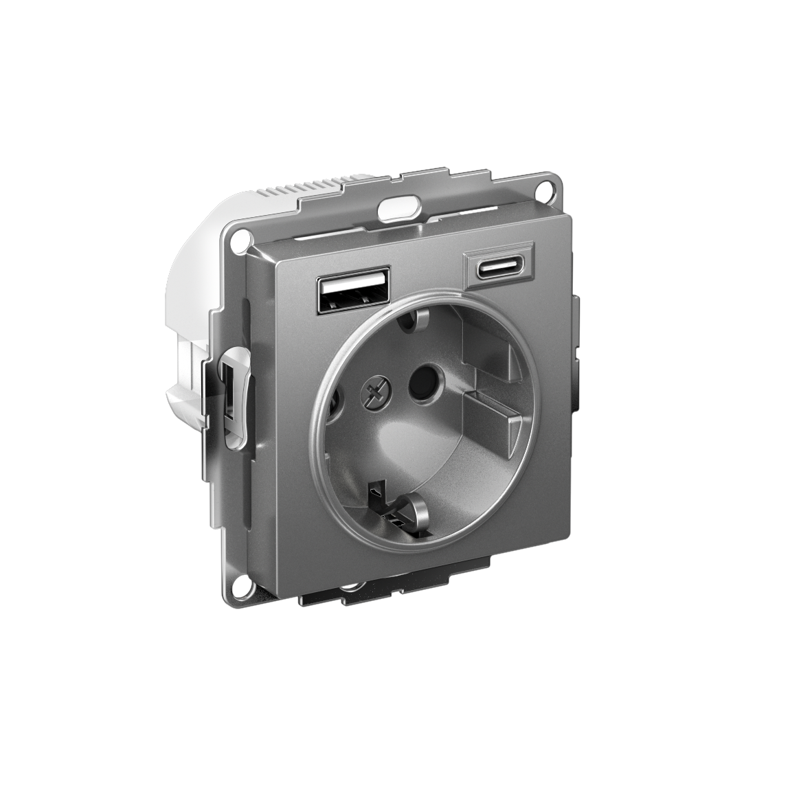 ATLASDESIGN РОЗЕТКА 16А c 2 USB A+C, 5В/2,4А/3,0А, 2х5В/1,5А, механизм, СТАЛЬ