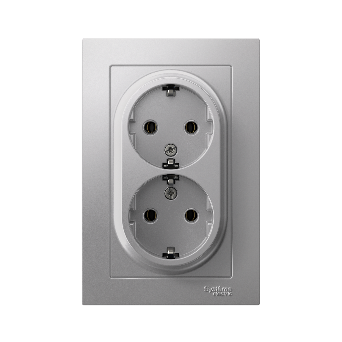 ATLASDESIGN РОЗЕТКА двойная с заземлением без шторок, 16А, в сборе, АЛЮМИНИЙ