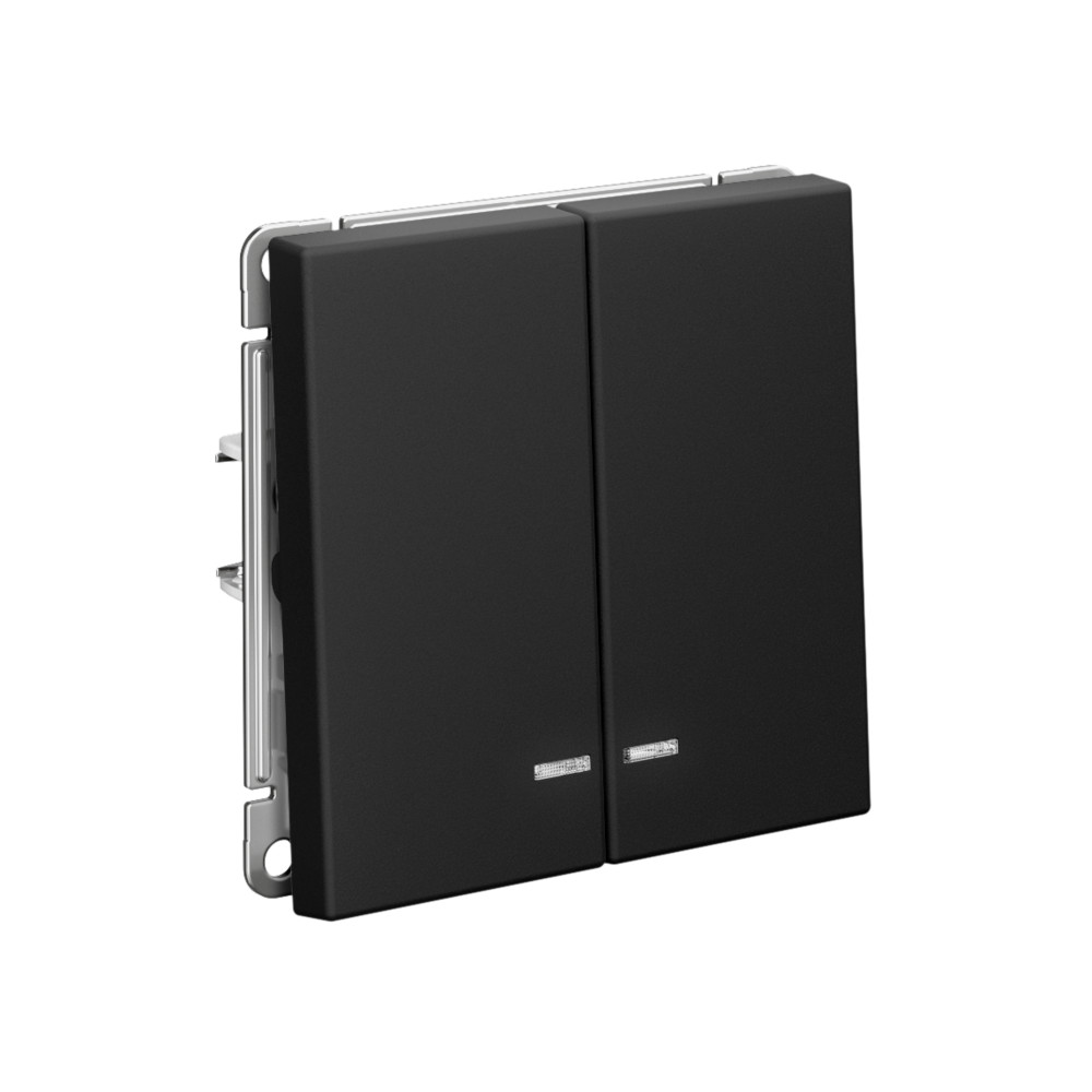 ARTGALLERY 2-клавишный ВЫКЛЮЧАТЕЛЬ с подсветкой, сх.5а, 10АХ, механизм, быстрозажим. клем., КАРБОН