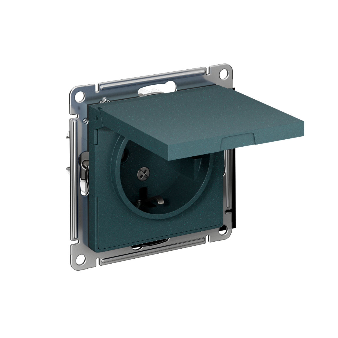 ATLASDESIGN РОЗЕТКА с зазем. со шторками с крышкой, 16А, IP20, механизм, ИЗУМРУД