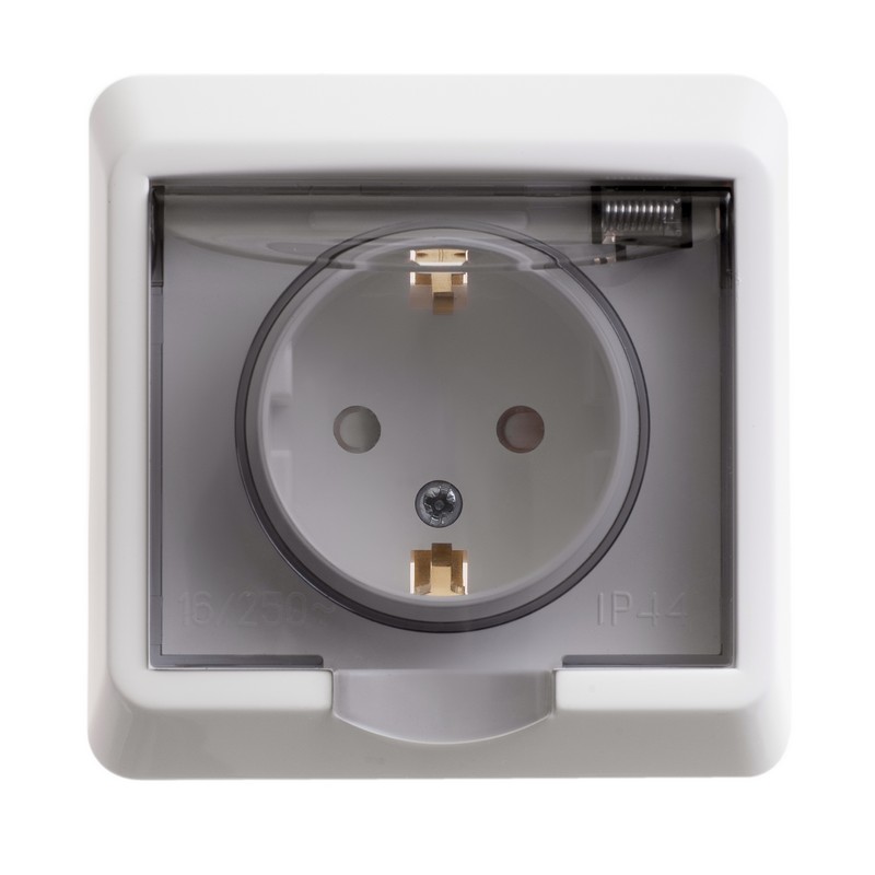 ЭТЮД IP44 С/У РОЗЕТКА с заземлением со шторками, 16А, 250B, БЕЛЫЙ