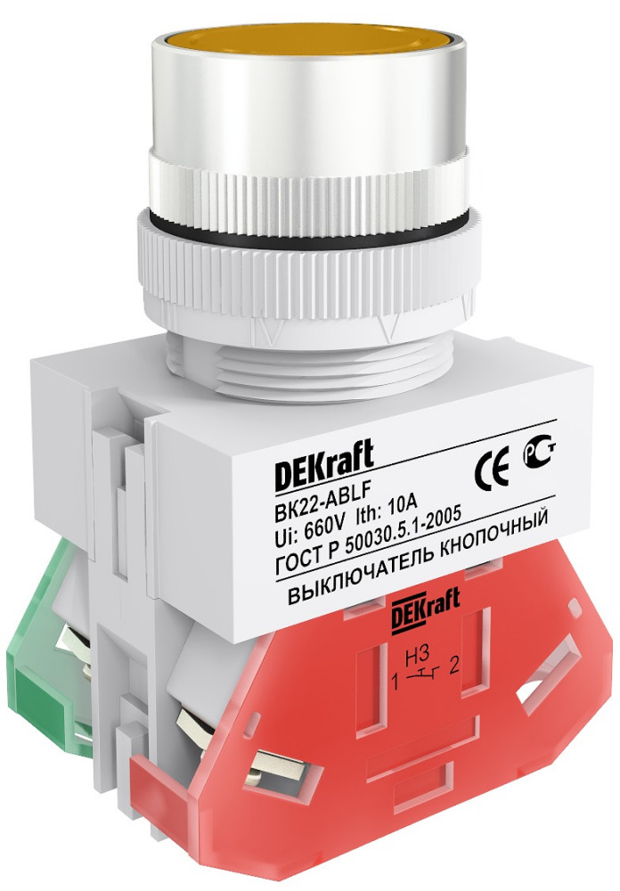Выкл. кноп. ABLF D22 ЖЕЛТЫЙ 220В ВK-22