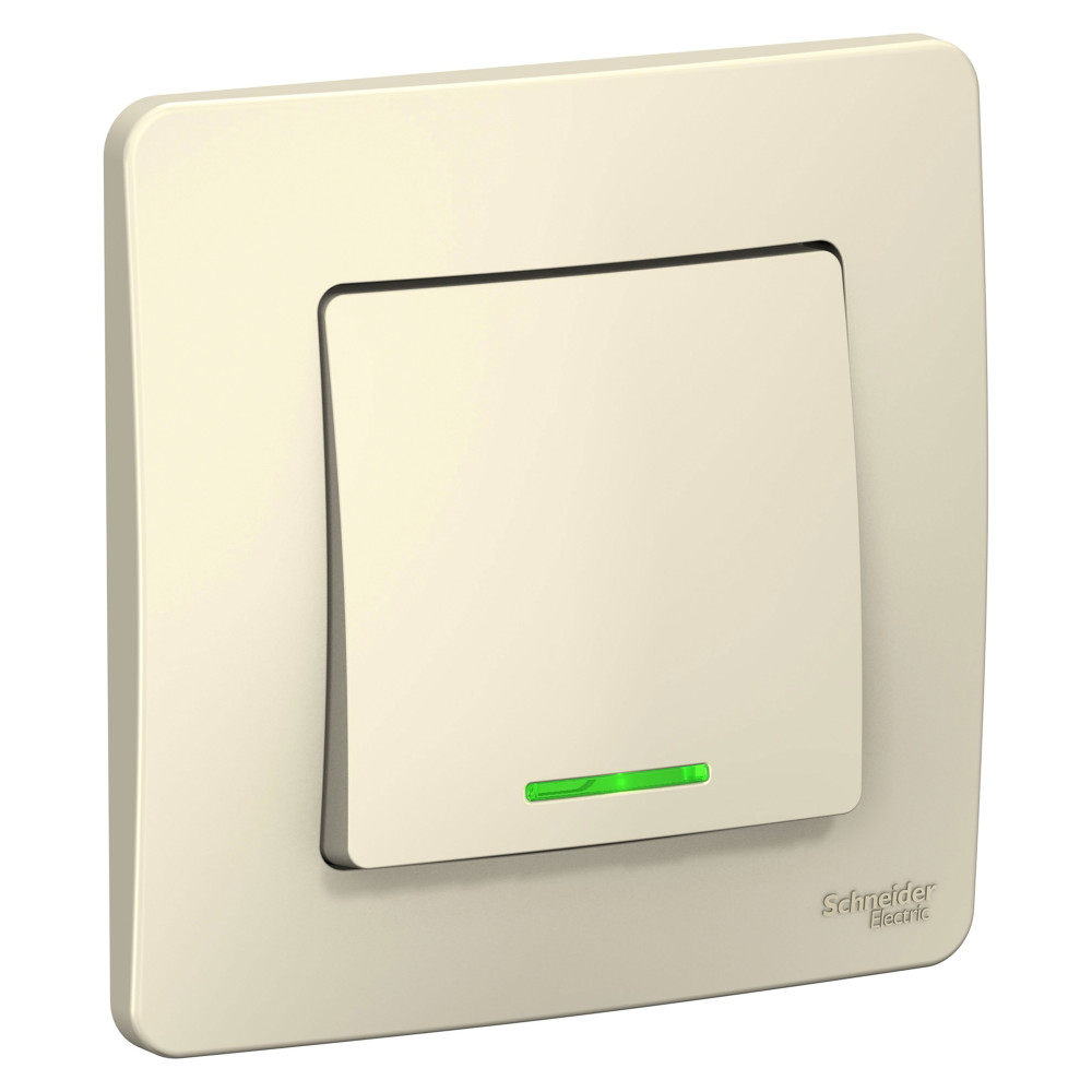 BLANCA С/У 1-клавишный ВЫКЛЮЧАТЕЛЬ (сх.1) с подсветкой, 10А, 250В, МОЛОЧНЫЙ