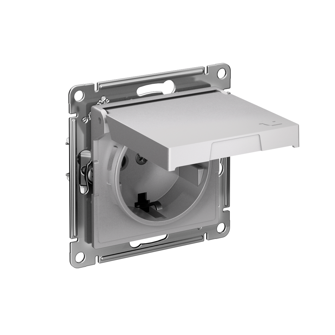 ATLASDESIGN РОЗЕТКА с заземлением со шторками с крышкой,16А,IP20, мех.,быстрозажим. клем., АЛЮМИНИЙ