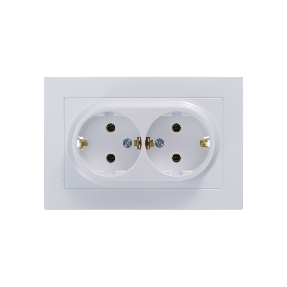 ATLASDESIGN РОЗЕТКА двойная с заземлением без шторок, 16А, в сборе, ЖЕМЧУГ