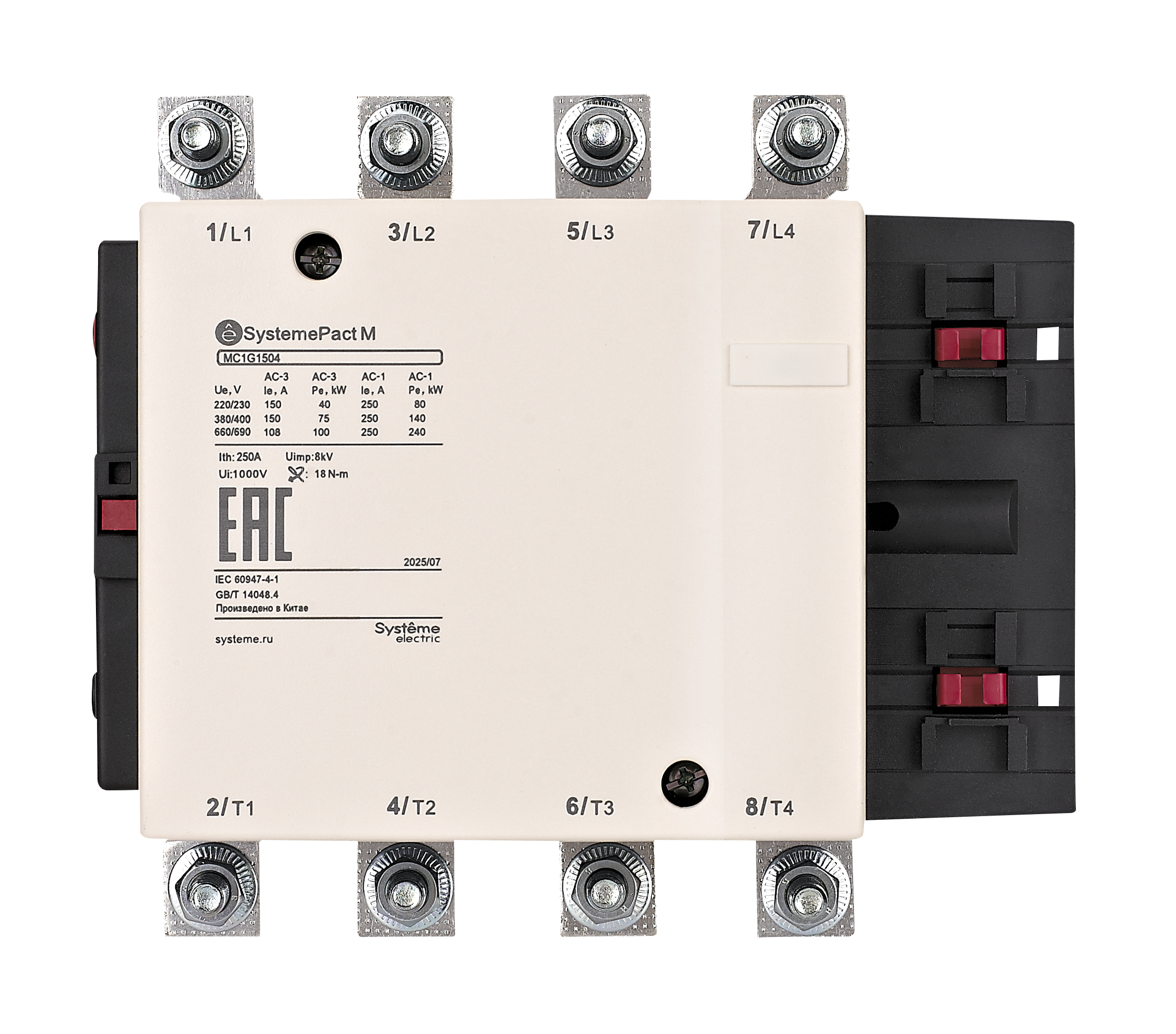КОНТАКТОР MC1G 4P (4НО) AC1 200A 110В 50/60ГЦ