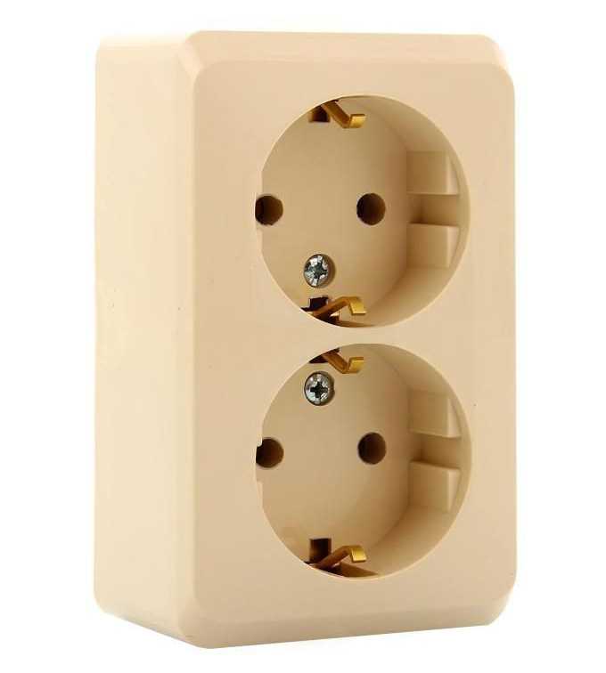 ЭТЮД О/У РОЗЕТКА двойная с заземлением без шторок, 16А, 250B, КРЕМОВЫЙ