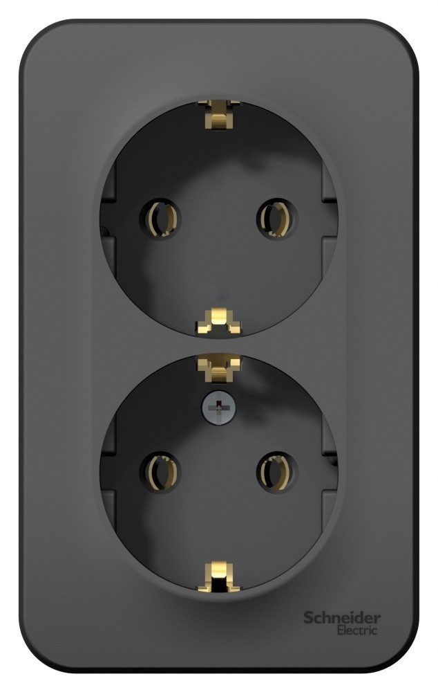 BLANCA О/У РОЗЕТКА двойная с заземлением без шторок, ИЗОЛ.ПЛ., 16А, 250В, АНТРАЦИТ
