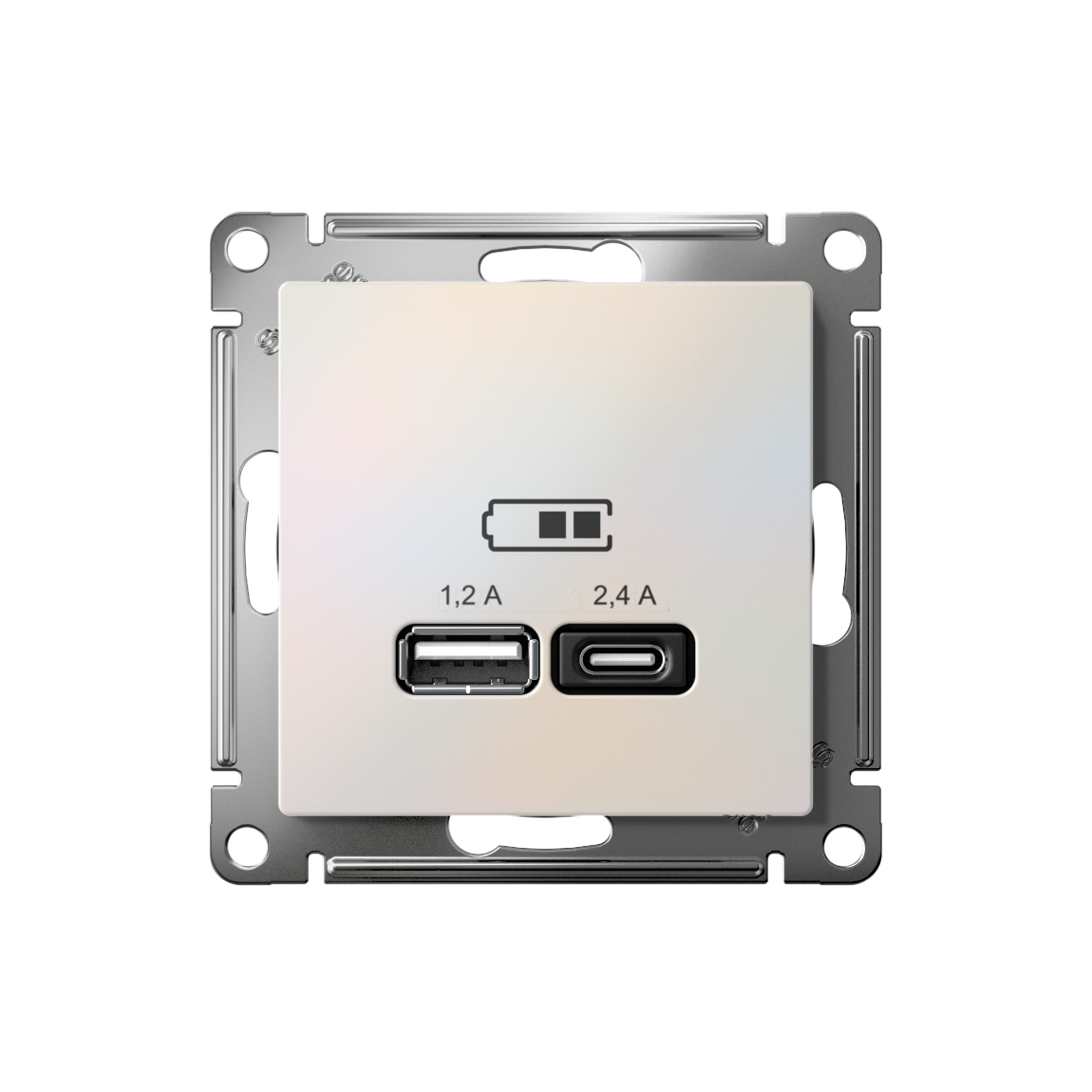 ATLASDESIGN USB РОЗЕТКА А+С, 5В/2,4А, 2х5В/1,2А, механизм, ЖЕМЧУГ