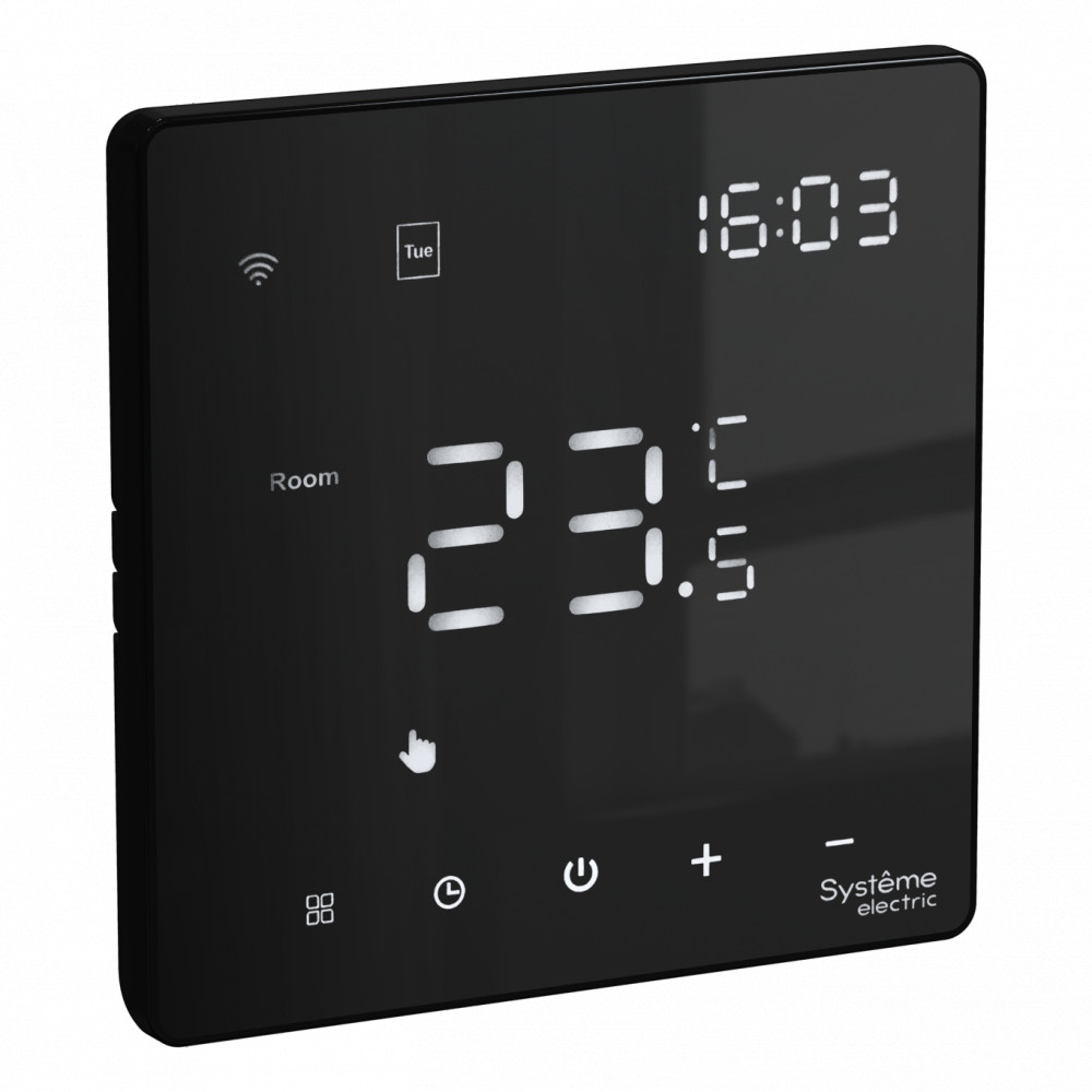 ARTGALLERY ТЕРМОСТАТ Wi-Fi электронный для теплого пола, 16A, в сборе, ЧЁРНЫЙ
