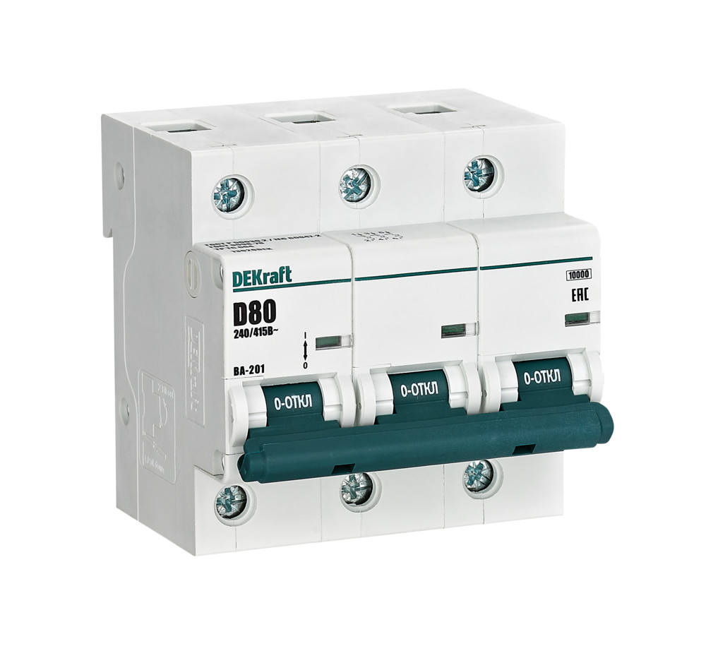 Автоматический выключатель ВА-201 3P 80А D 10кА