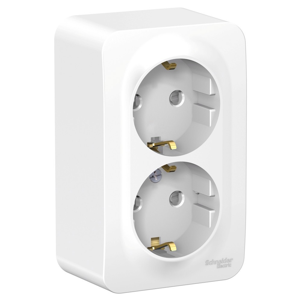 BLANCA О/У РОЗЕТКА двойная с заземлением со шторками, МЕТАЛ.ПЛ., 16А, 250В, БЕЛЫЙ