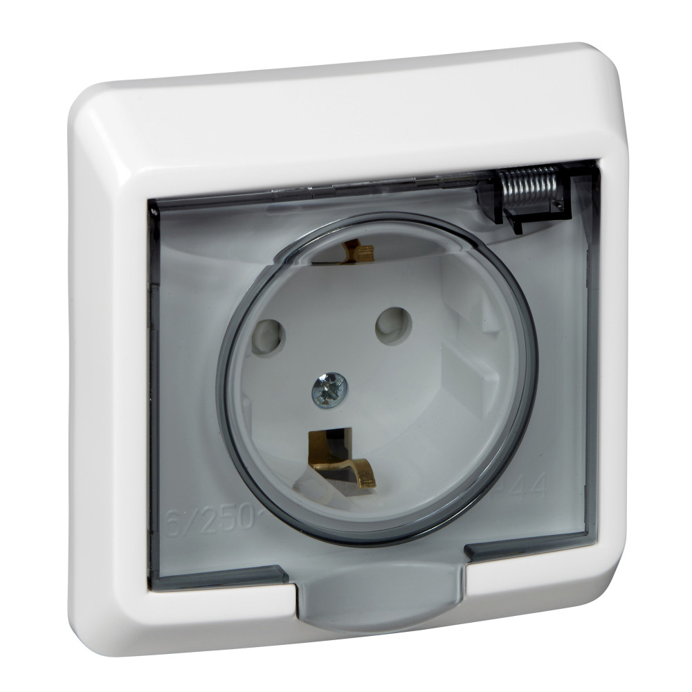 ЭТЮД IP44 С/У РОЗЕТКА с заземлением со шторками, 16А, 250B, БЕЛЫЙ