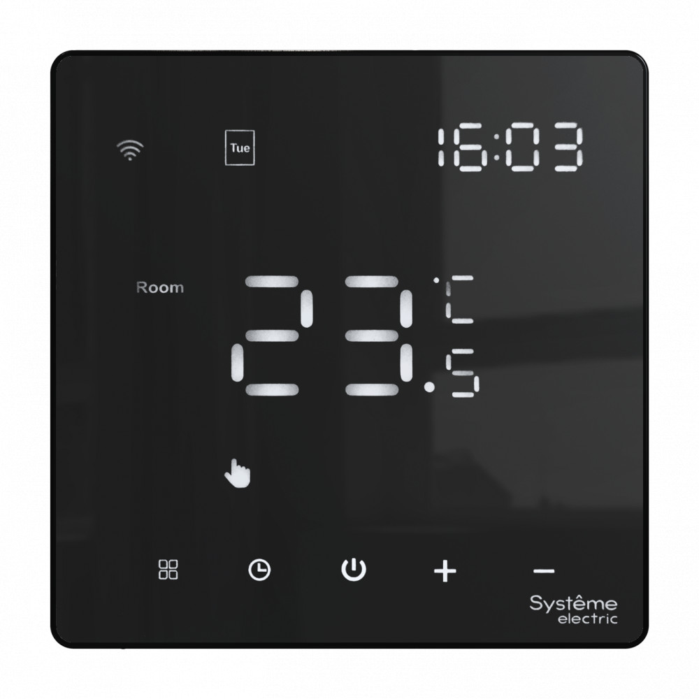 ARTGALLERY ТЕРМОСТАТ Wi-Fi электронный для теплого пола, 16A, в сборе, ЧЁРНЫЙ