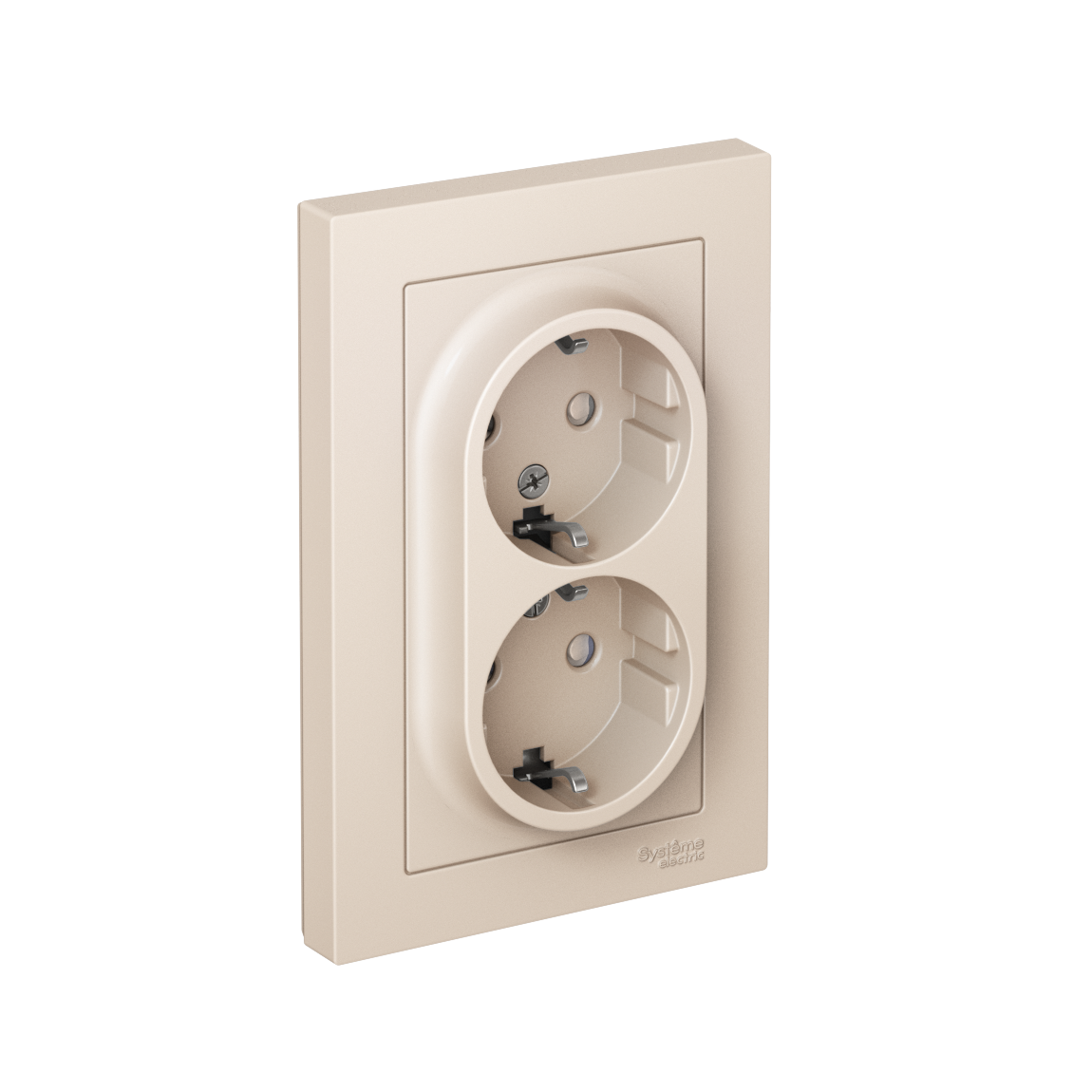 ATLASDESIGN РОЗЕТКА двойная с заземлением со шторками, 16А, в сборе, БЕЖЕВЫЙ