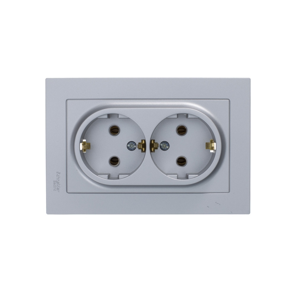 ATLASDESIGN РОЗЕТКА двойная с заземлением без шторок, 16А, в сборе, АЛЮМИНИЙ
