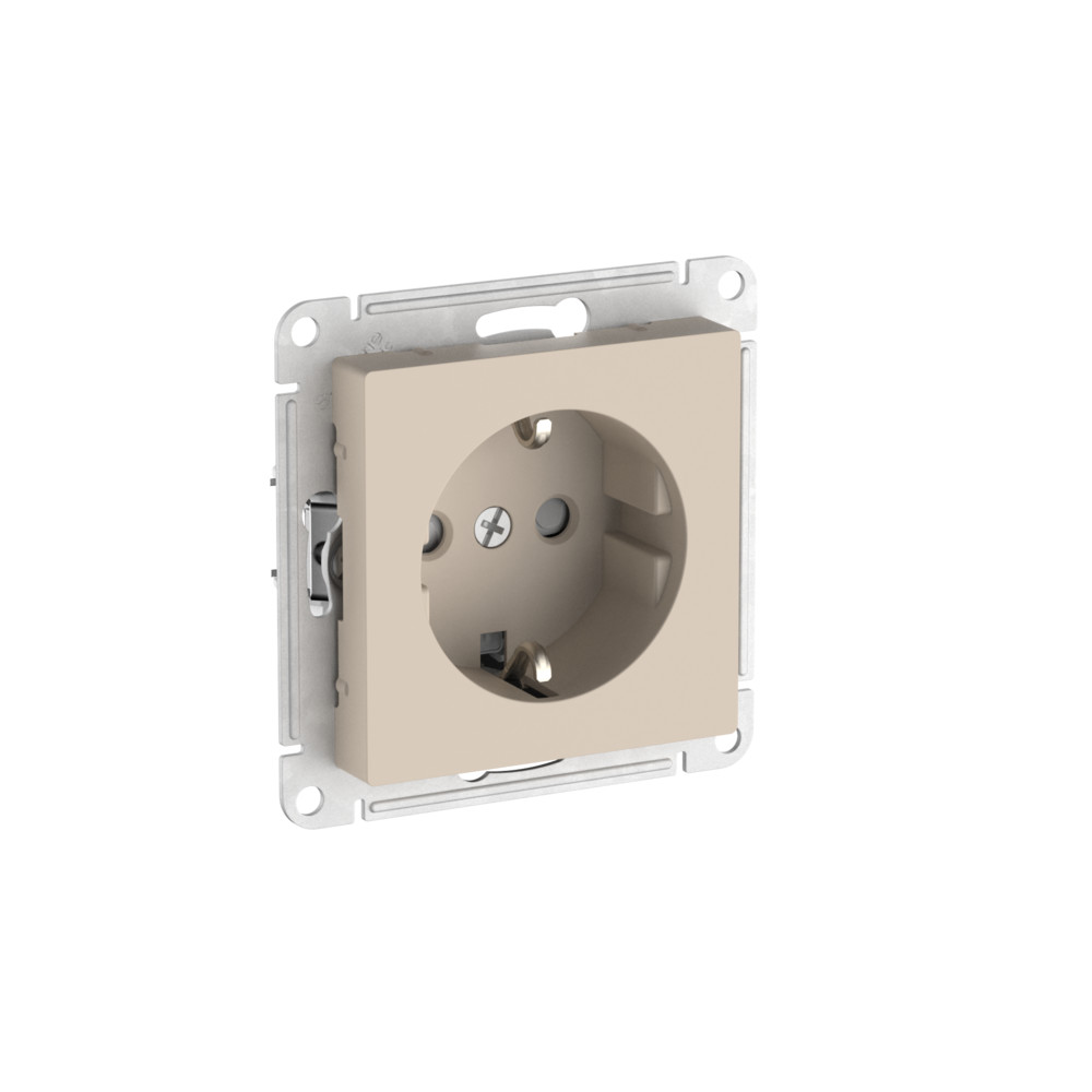 ATLASDESIGN РОЗЕТКА с заземлением со шторками, 16А, механизм, быстрозажим. клем., ПЕСОЧНЫЙ