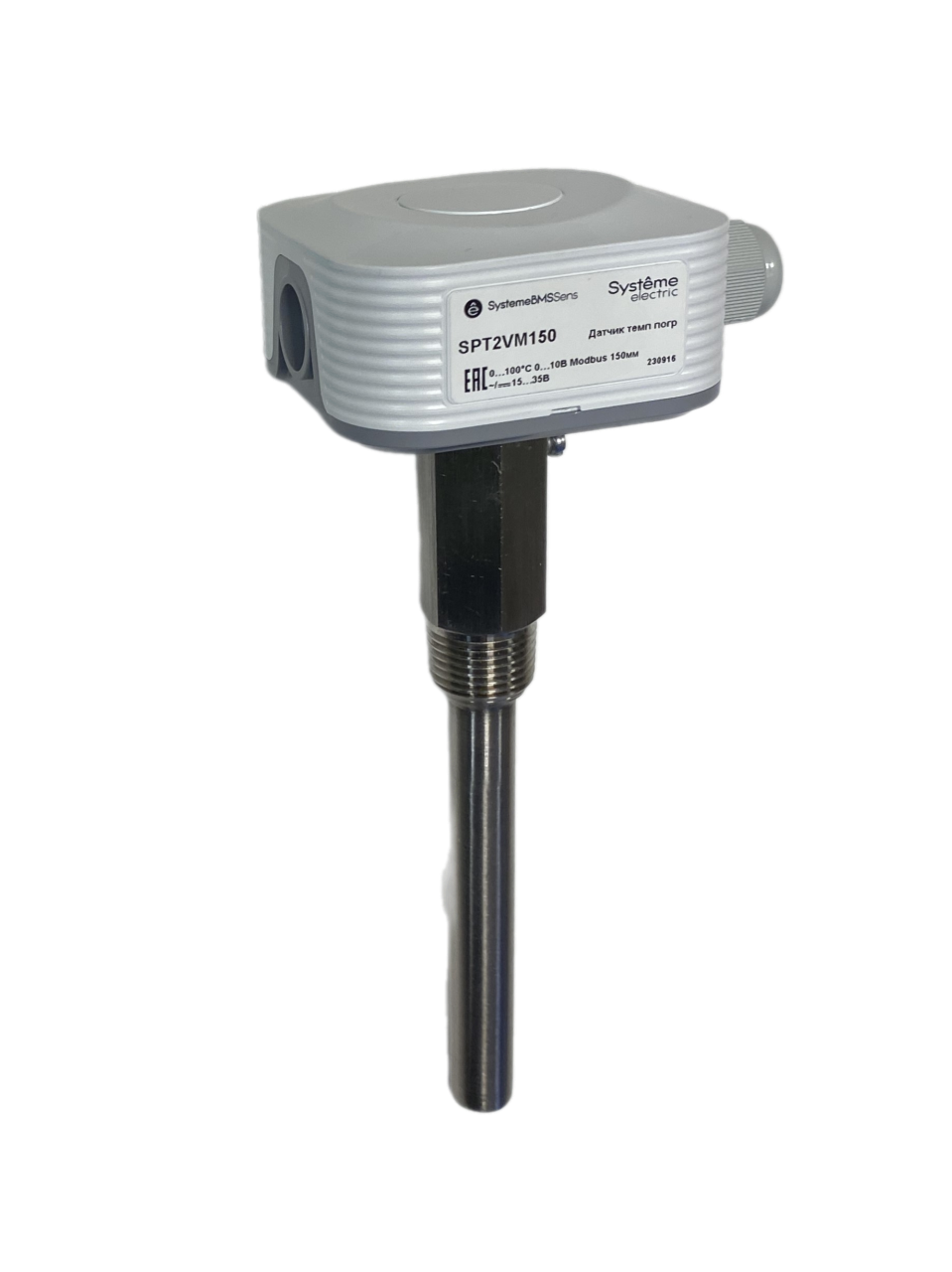 Датчик температуры погружной, 0…+100°С 0…10В RS485/Modbus 150мм ~24В±20%/=15…35В с гильзой 100мм