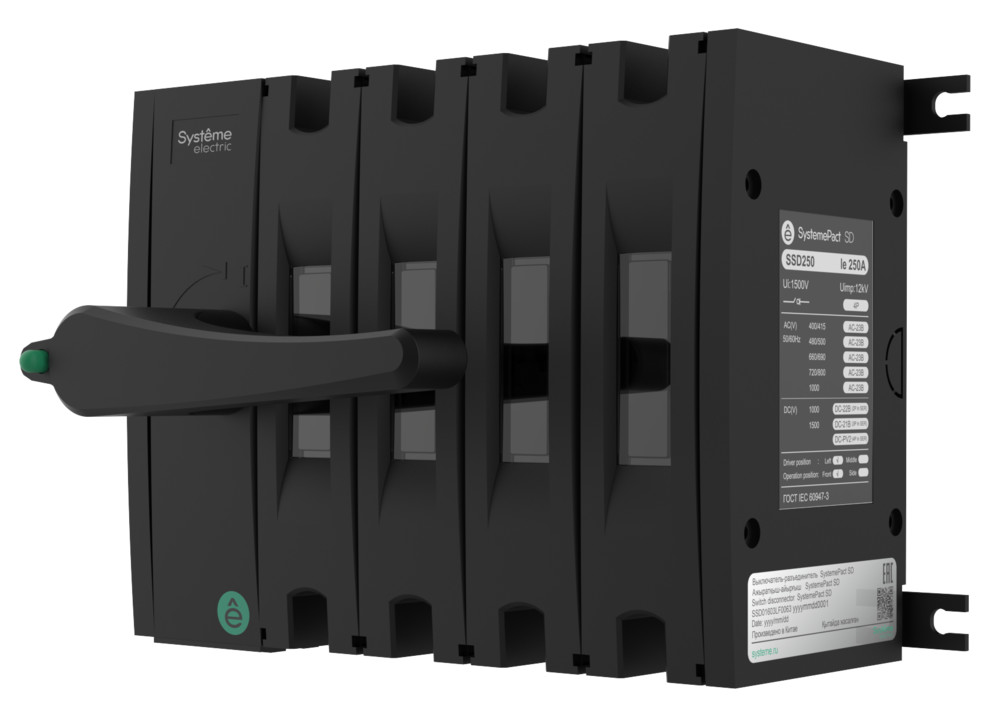 ВЫКЛ.-РАЗЪЕДИНИТЕЛЬ SYSTEMEPACT SD160 4P 63A РУКОЯТКА СЛЕВА ФРОНТ._РУКОЯТКА ЗАКАЗЫВАЕТСЯ ОТДЕЛЬНО