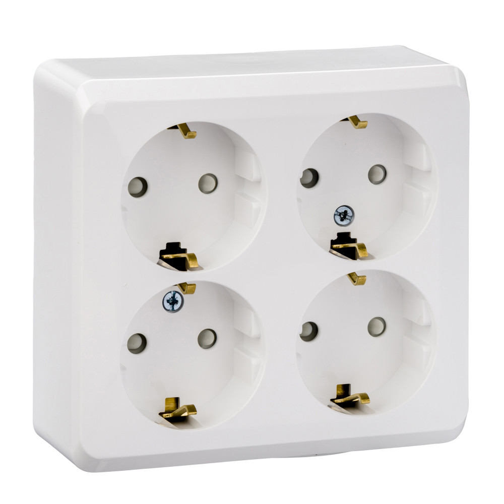 ЭТЮД О/У РОЗЕТКА 4-местная с заземлением со шторками, 16А, 250В, БЕЛЫЙ