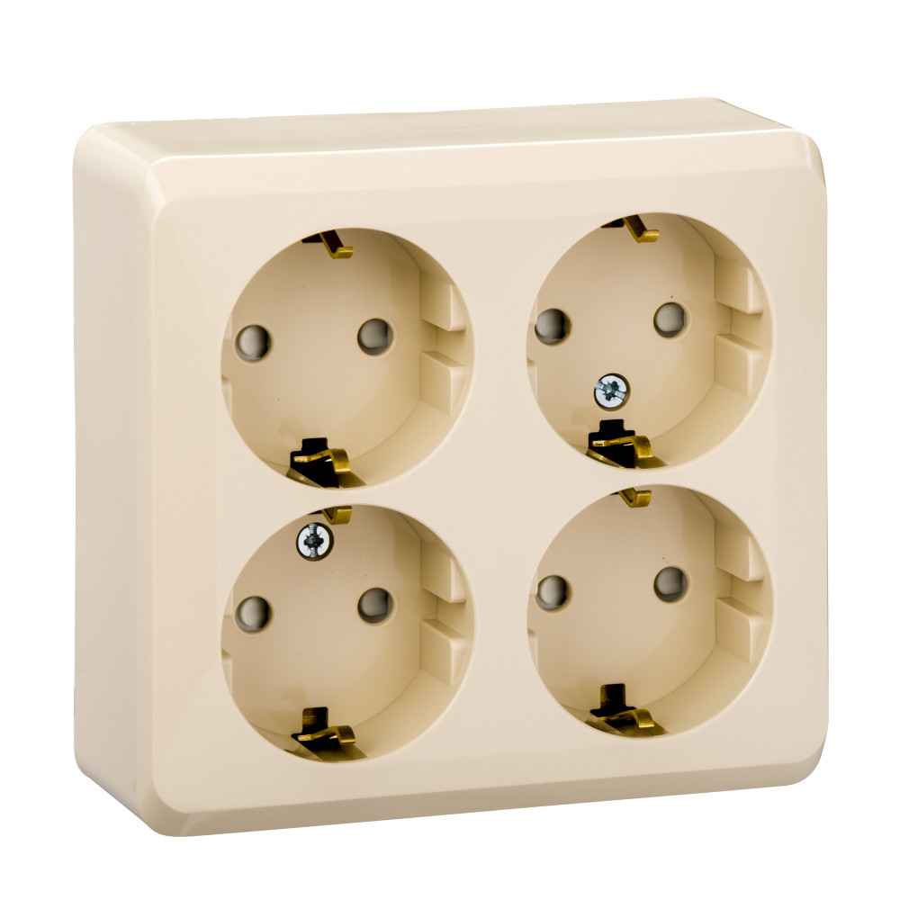 ЭТЮД О/У РОЗЕТКА 4-местная с заземлением со шторками, 16А, 250В, КРЕМОВЫЙ