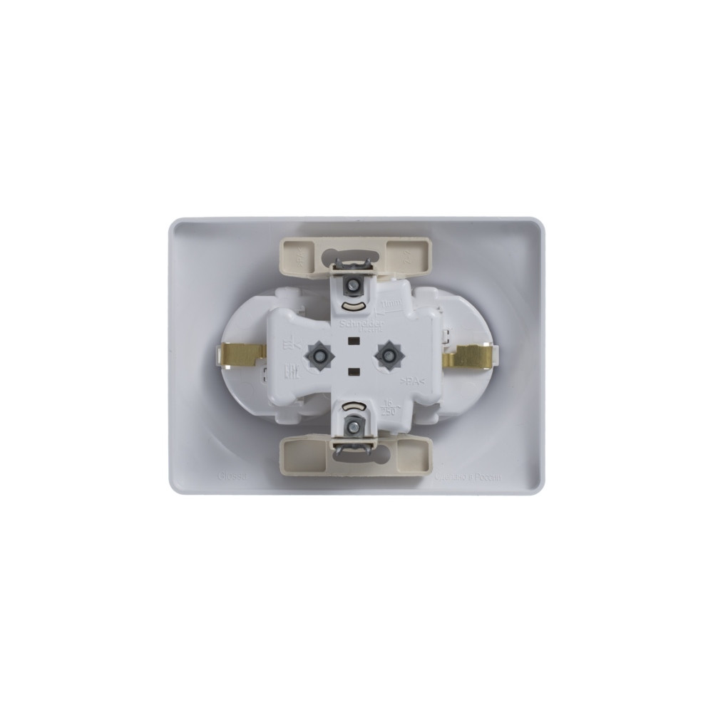 GLOSSA РОЗЕТКА двойная с заземлением со шторками, 16А, в сборе, БЕЛЫЙ