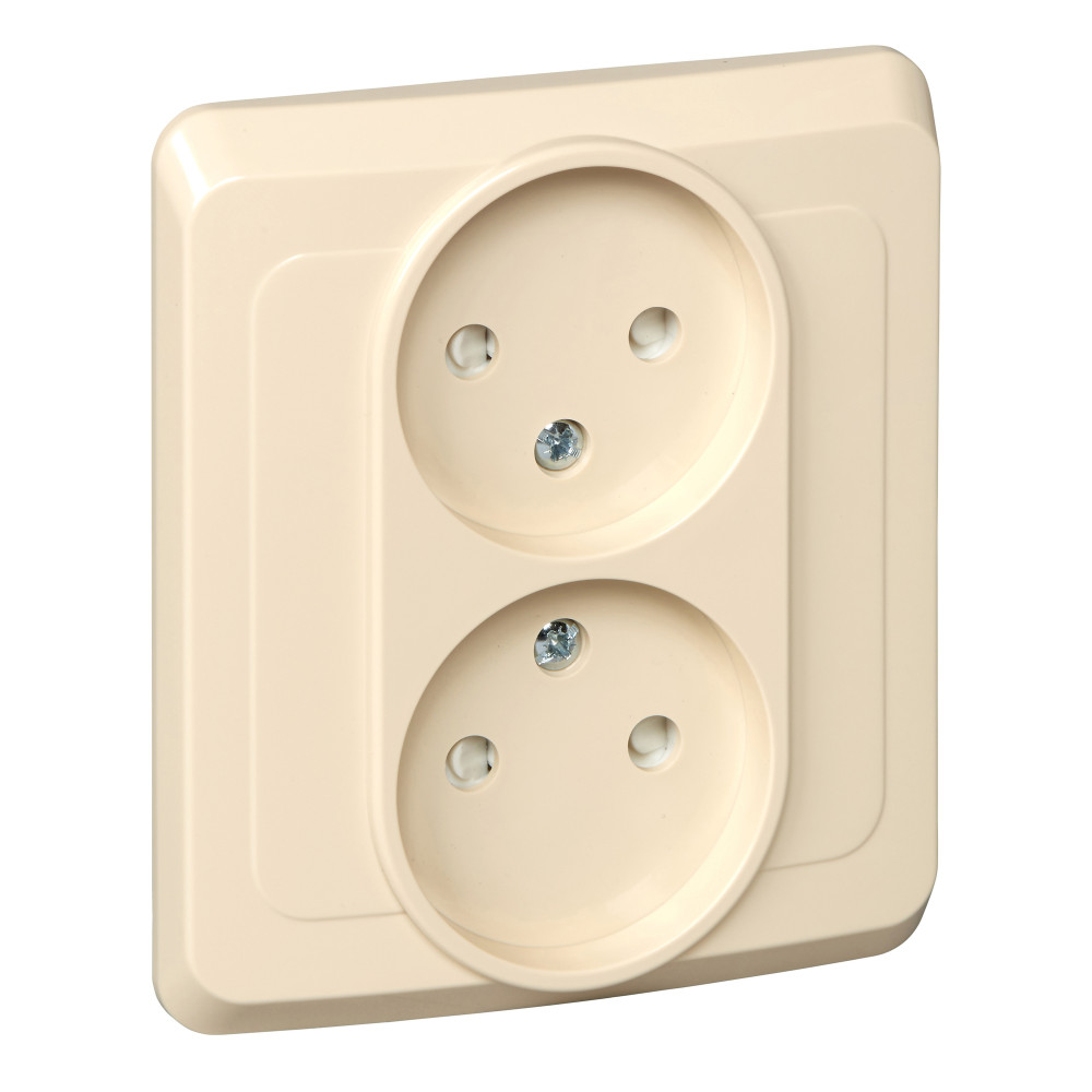 ЭТЮД С/У РОЗЕТКА двойная без заземления со шторками, 16А 250B, КРЕМОВЫЙ