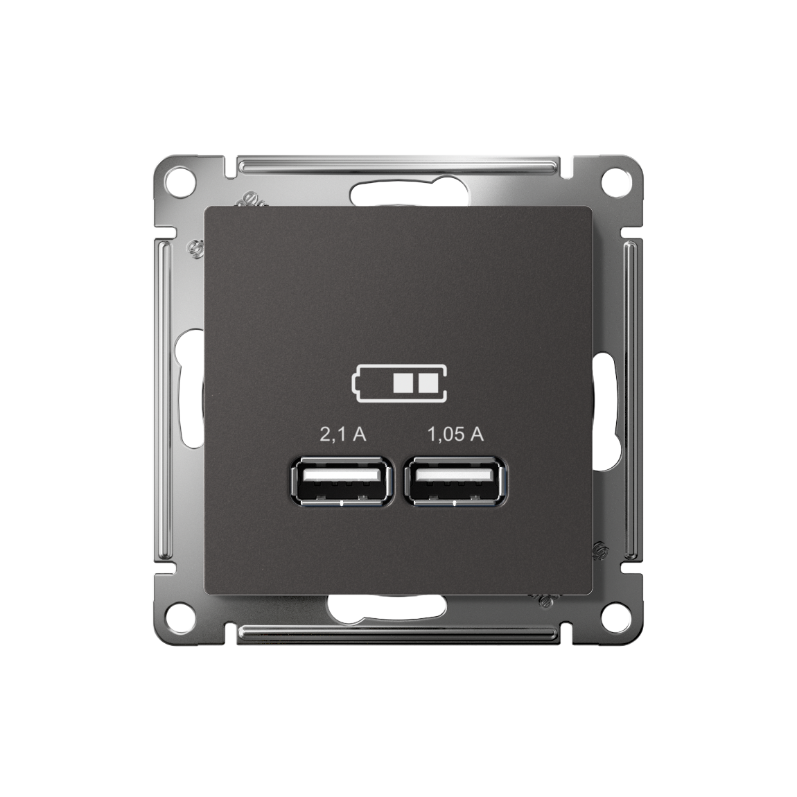 ATLASDESIGN USB РОЗЕТКА A+A, 5В/2,1А, 2х5В/1,05А, механизм, БАЗАЛЬТ