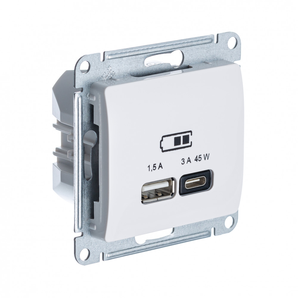 GLOSSA USB РОЗЕТКА A + тип-C 45Вт высокоскор.заряд. QC, PD, механизм, БЕЖЕВЫЙ