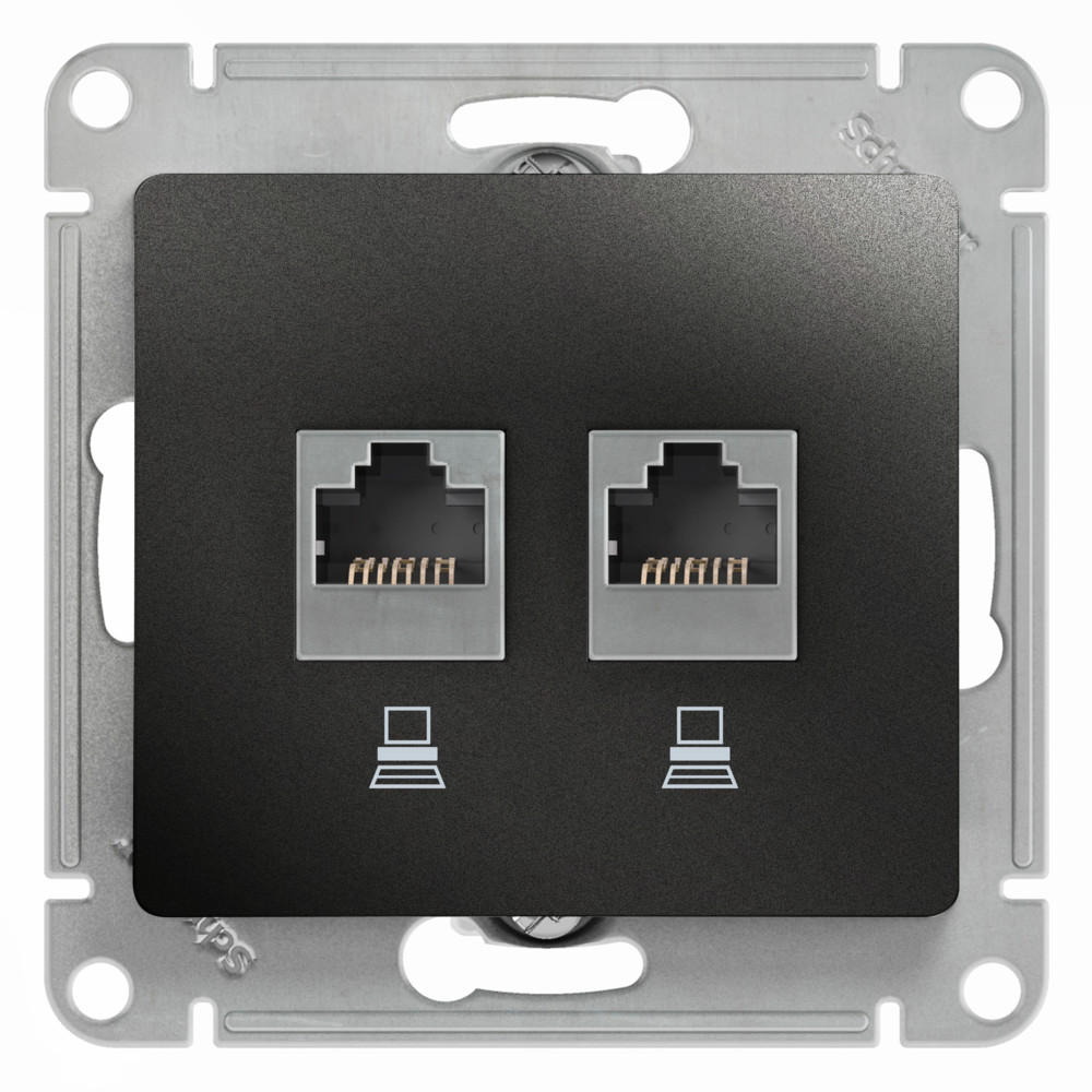 GLOSSA РОЗЕТКА двойная компьютерная RJ45+RJ45 кат. 5e, механизм, АНТРАЦИТ