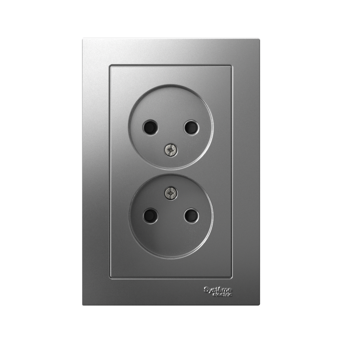 ATLASDESIGN РОЗЕТКА двойная без заземления со шторками, 16А, в сборе, СТАЛЬ