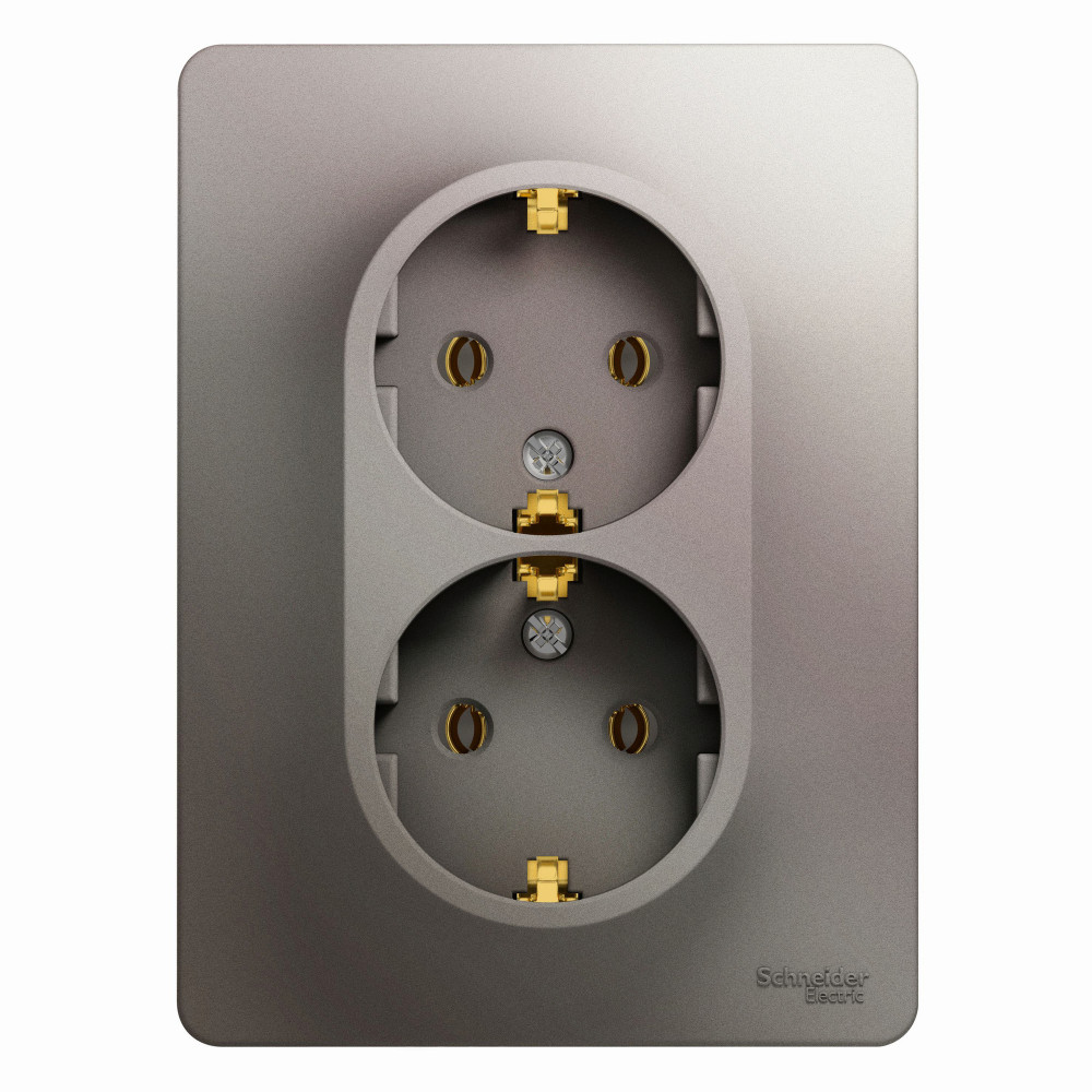 GLOSSA РОЗЕТКА двойная с заземлением без шторок, 16А, в сборе, ПЛАТИНА
